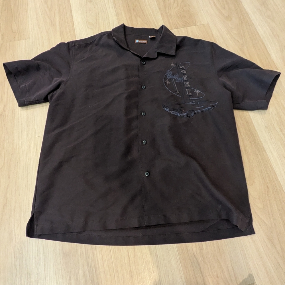 Vintage Centro Blue Bay Hotel Embroidered Black Button Down Size XL
